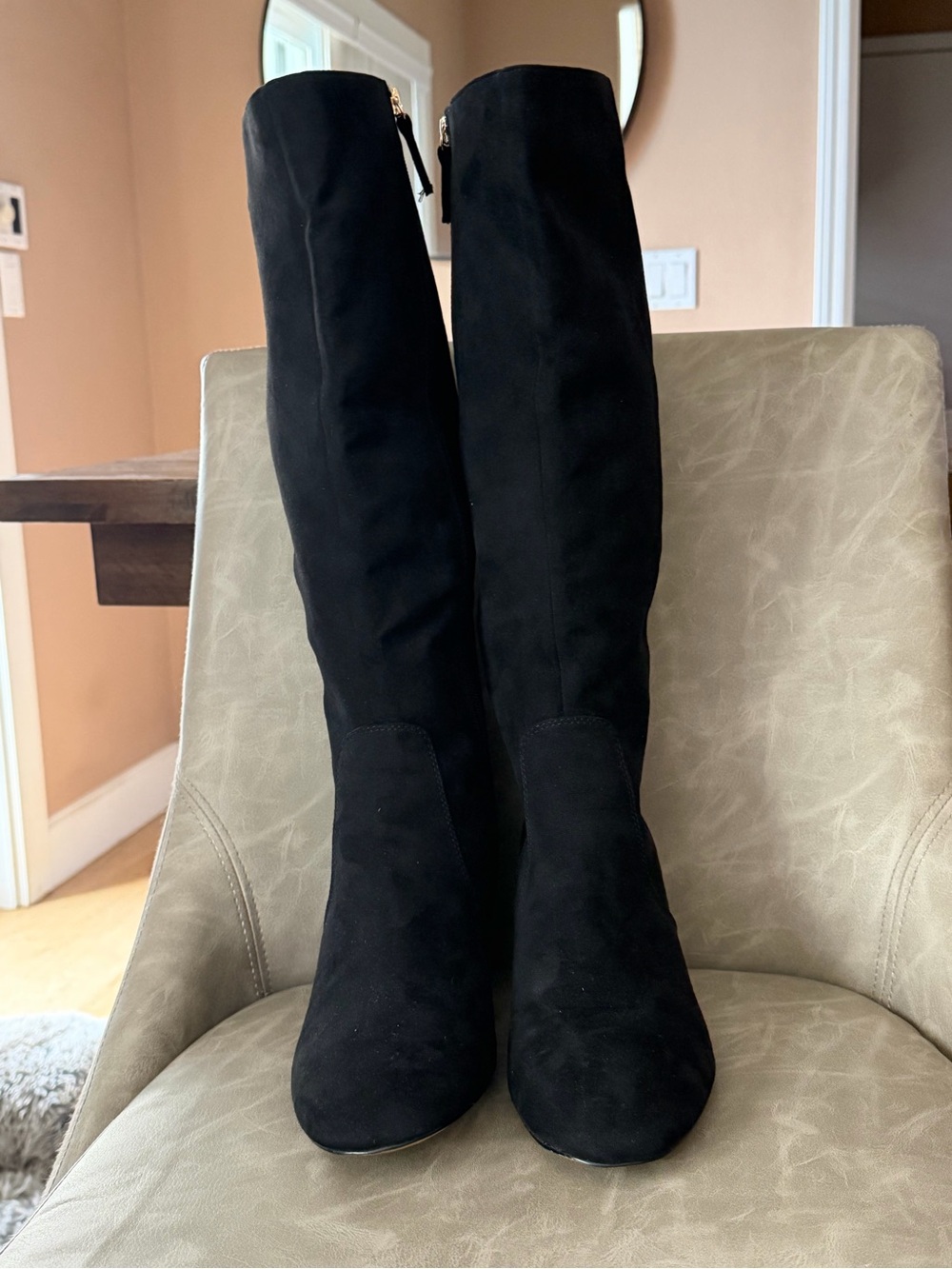 J. Crew Black Suede Knee-High Heeled Boots